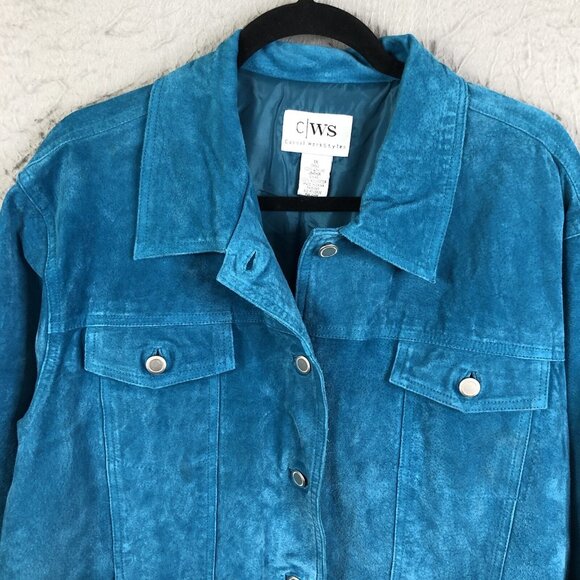 CWS Leather Jacket Womens 1X Plus Size Blue Suede Trucker Turquoise Western - Picture 8 of 16